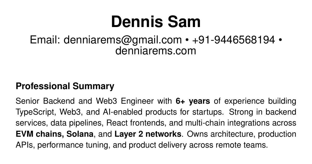Dennis Sam — Resume